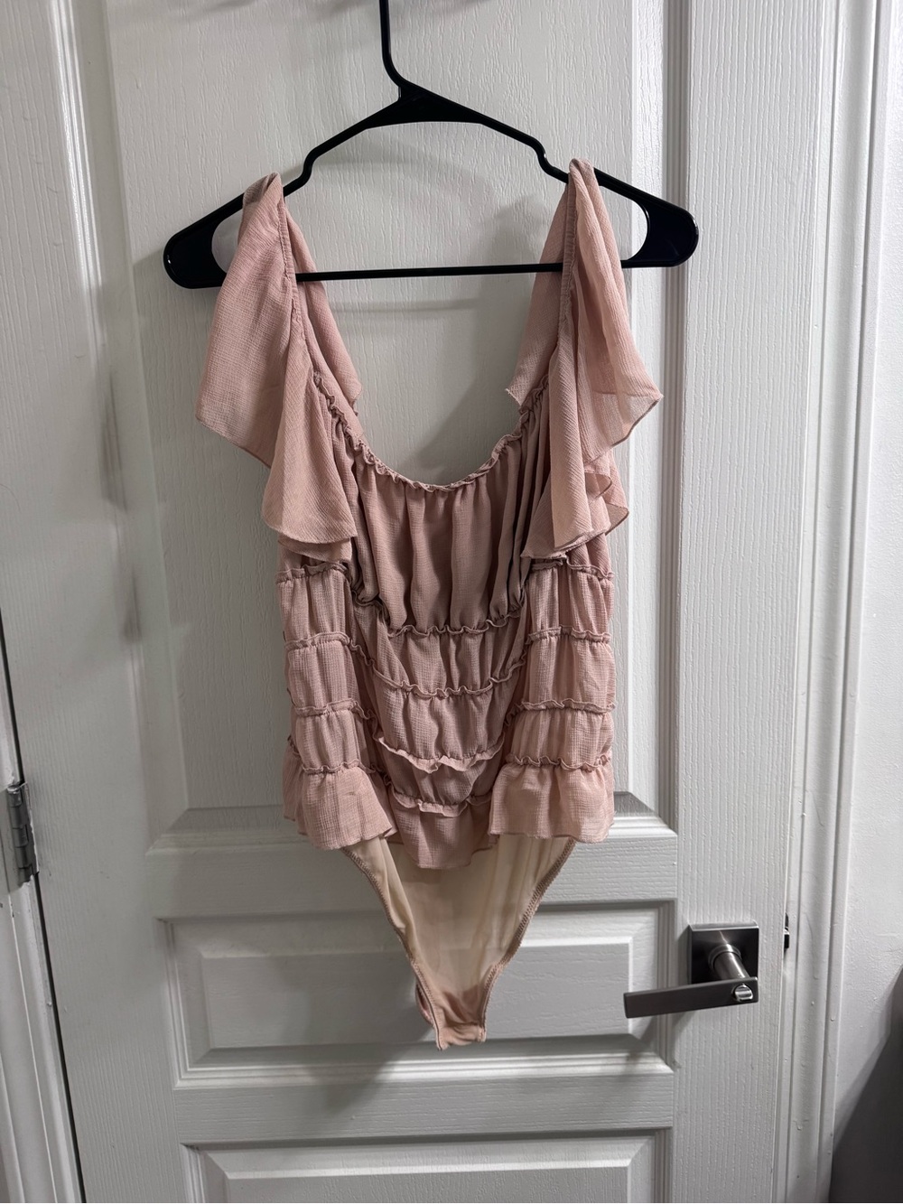 Free People sheer Blush Pink Ruffle Bodysuit